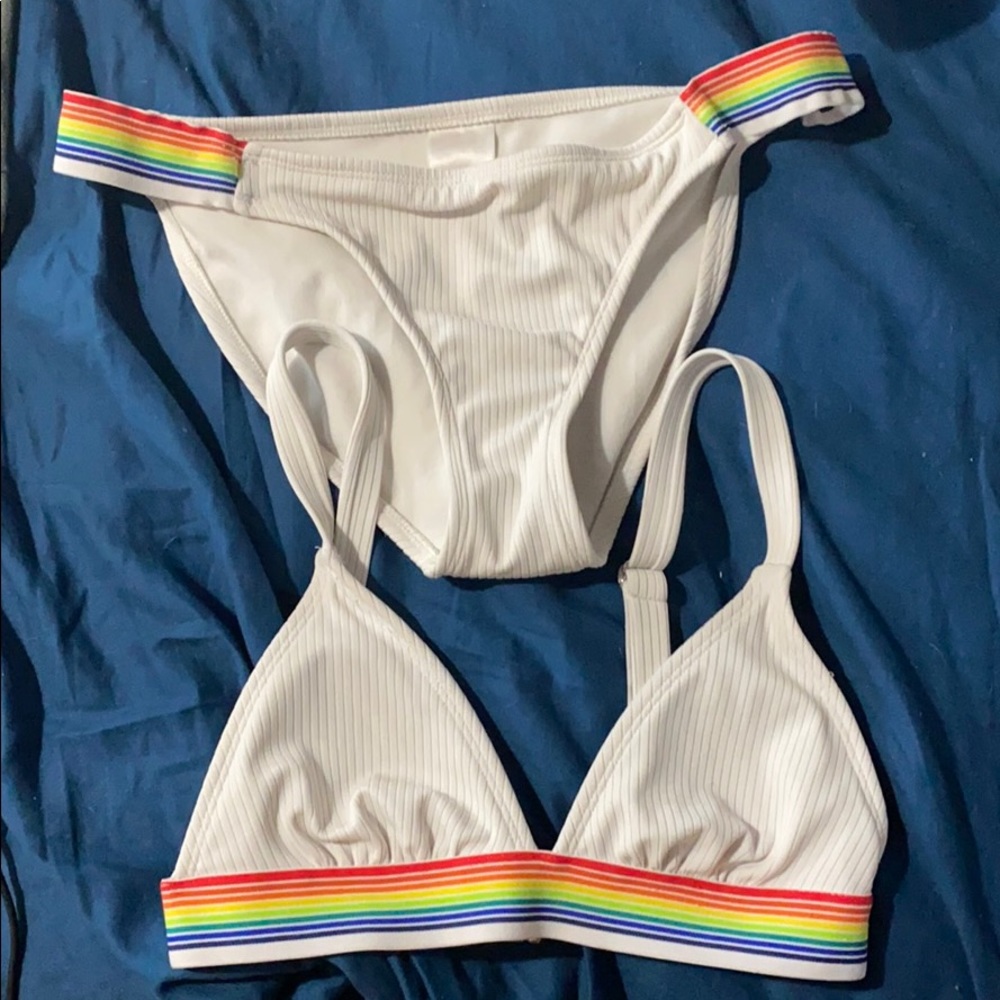 White bikini with Rainbow strips